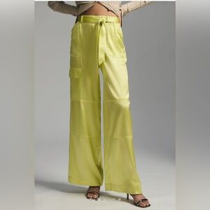 Anthropologie yellow satin cargo pant, XS PETITE